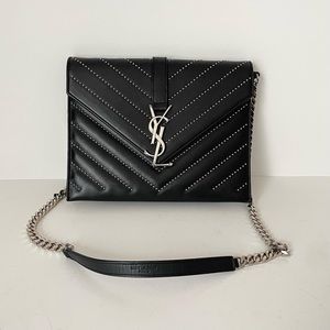 Authentic Saint Laurent Studded flap shoulder bag black